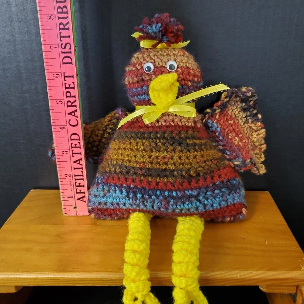 Crochet Chicken Shelf Sitter County‎ Farmhouse Plush Decoration Variegated Brown